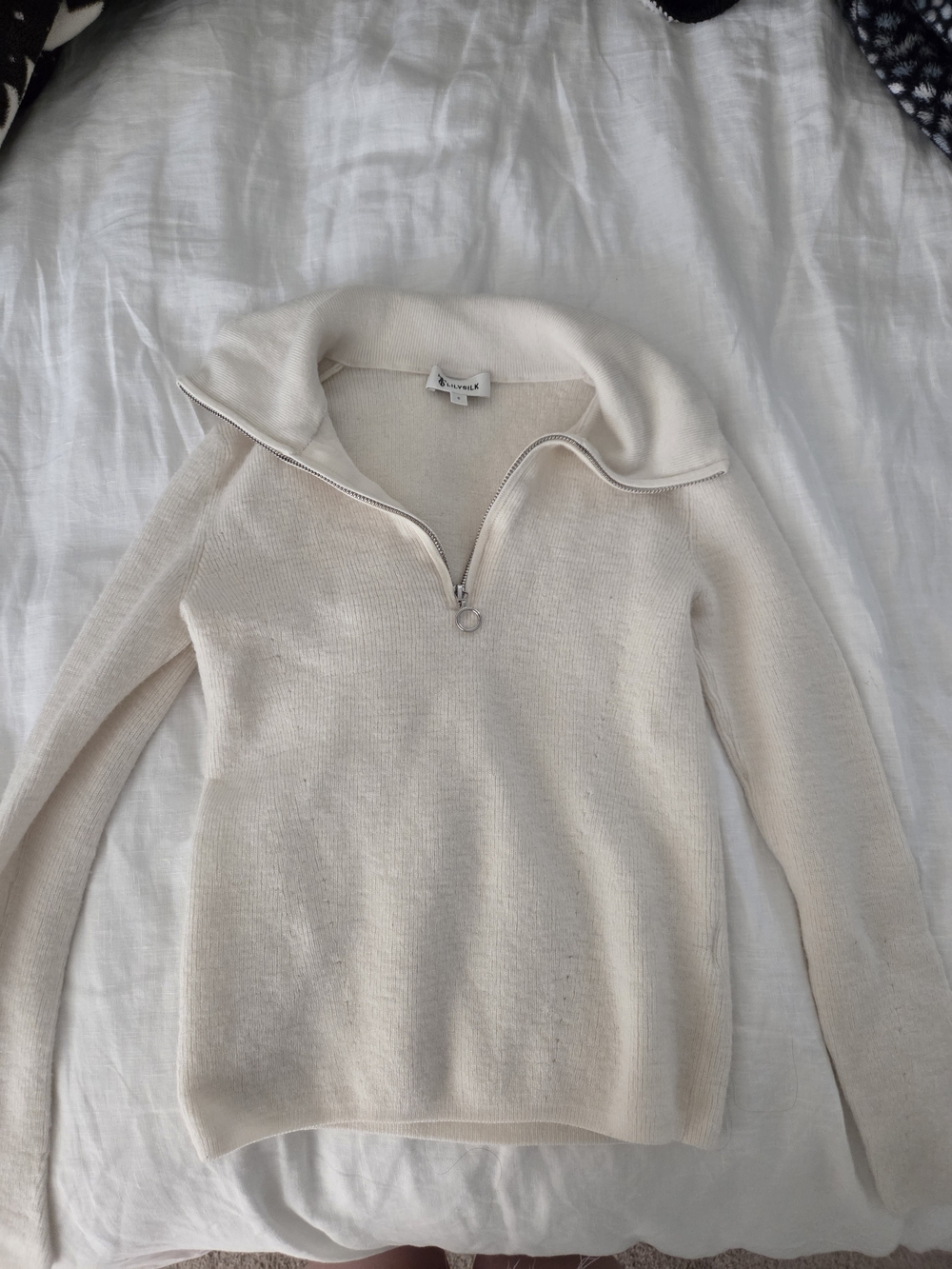 Lilysilk Cream Half-Zip Turtleneck Sweater